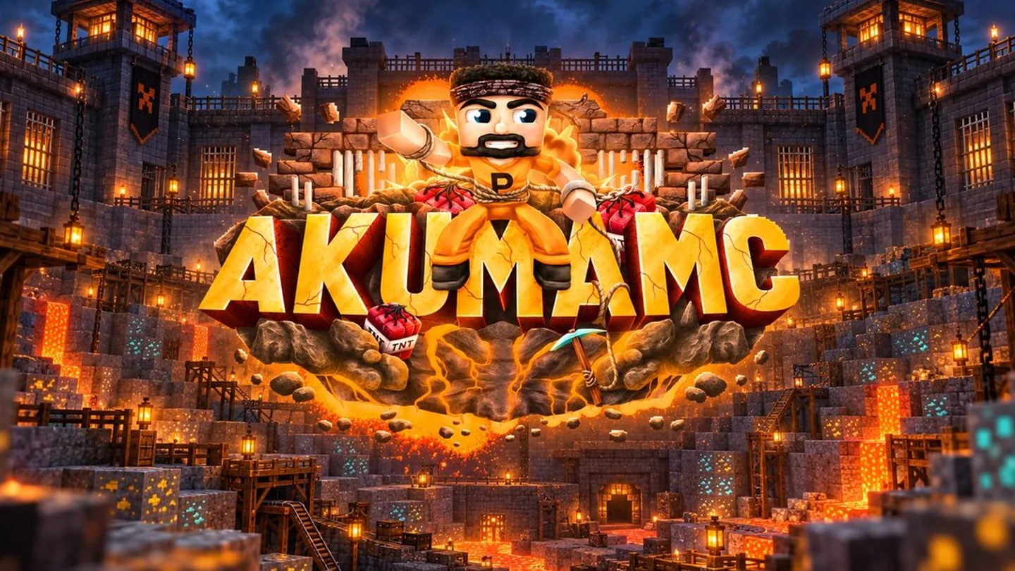 The AkumaMC logo over a prison fortress